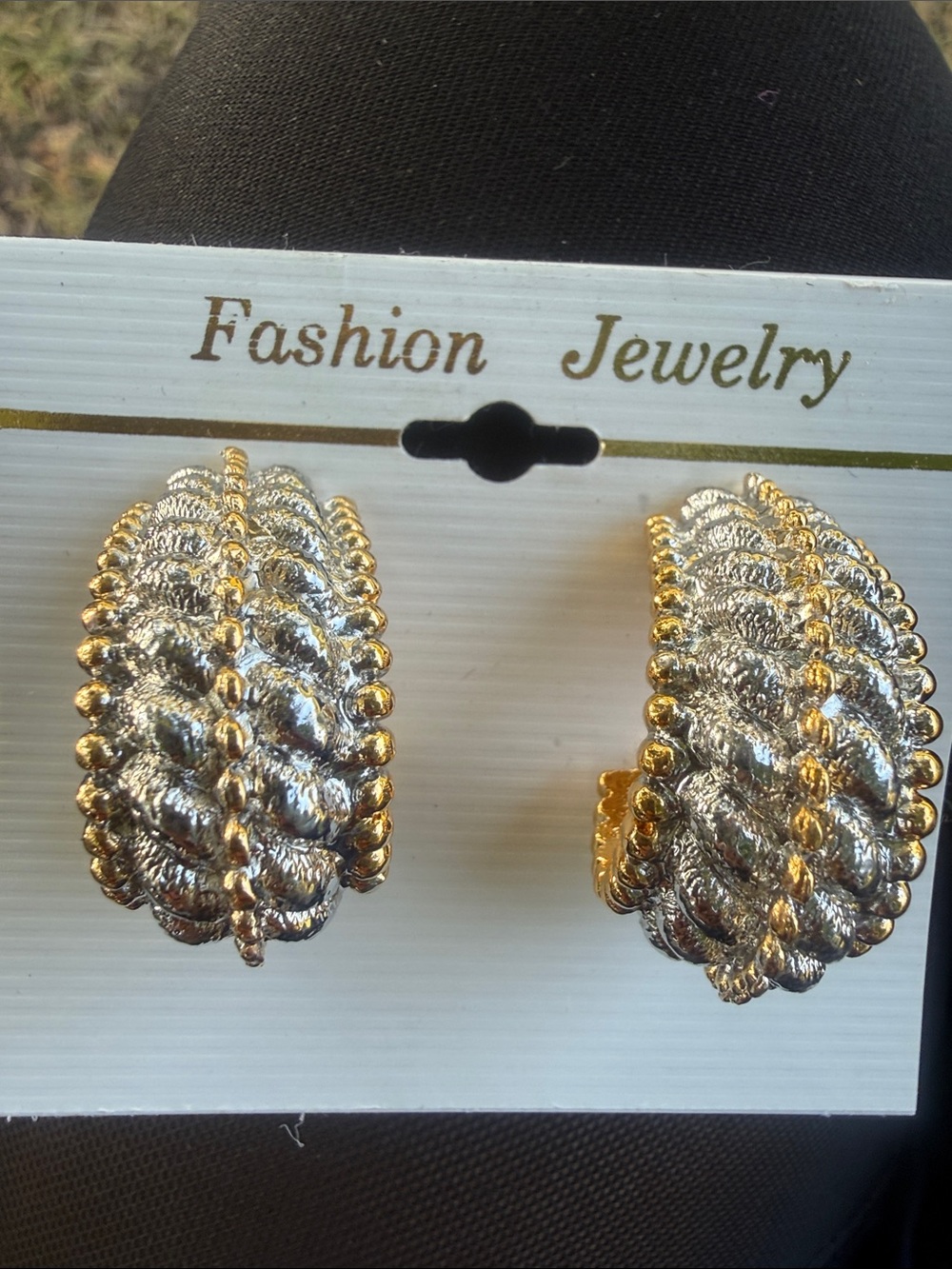 Fashion Jewelry Gold and Silver Textured Huggie Clip Earrings